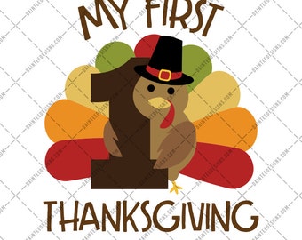 My First Thanksgiving (Hat) - SVG Vector DXF EPS Digital Cut File Silhouette Cricut Turkey Cute Girly Fall Autumn 1st Arrows Birthday Bow