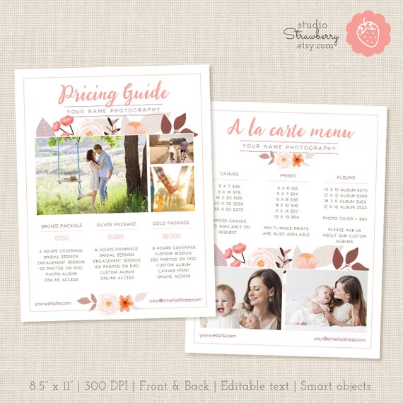 Photographers Price List Template Floral Photography Pricing