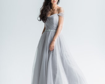 Wedding dress Trudy//Off shoulder wedding dress//Grey tull wedding dress//Romantic wedding dress//Tulle wedding gown