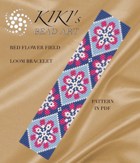 Bead loom pattern Red flower field LOOM bracelet PDF pattern