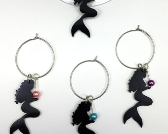 Mermaid Wine Charms Set, Beach Wine Charms, Mermaid Wine Glass Charms