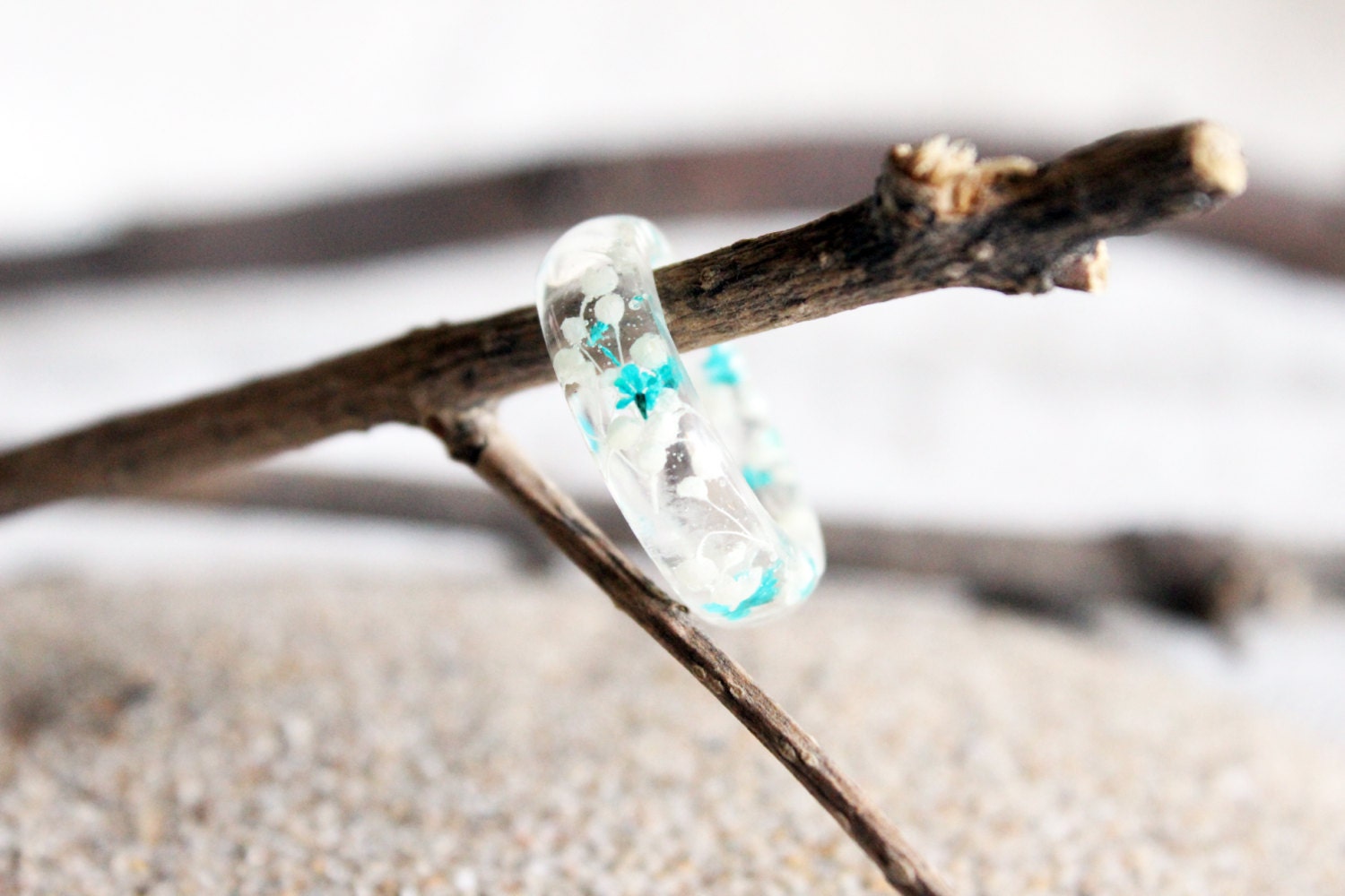 Queen Anne's Lace and Stardust Flower Ring, Resin Ring, Turquoise Ring, Resin Jewelry, Nature Jewelry, Flower Jewelry, Minimalist Jewelry