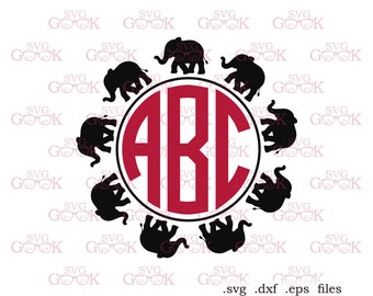 Elephant Circle Monogram Frame SVG cut files, svg cut files for use with Silhouette, Cricut and other Vinyl Cutters, digital cut file
