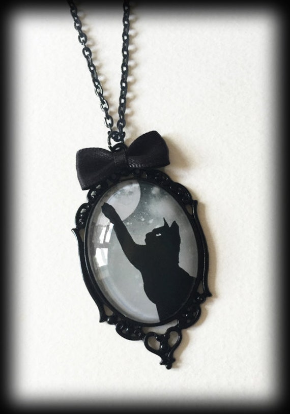 Reach For The Moon Gothic Black Cat Necklace