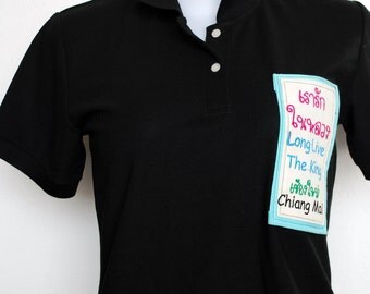 Ladies HANDMADE 100% Cotton Chaing Mai Walking Street Polo Shirt in Black