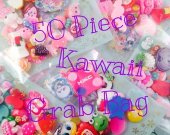 50pc Kawaii Cabochon Sticker Flake Grab Bag Assorted Mix Scrapbook Decoden Flatback Sticker Lot Resin Craft DIY