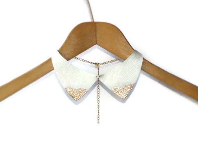 White bib necklace, Leather bib necklace, collar necklace, Choker, Leather Collar