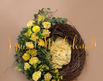 NEWBORN DIGITAL BACKDROP: Yellow Floral Nest