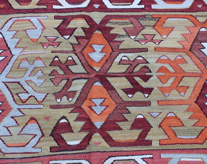 Bohemian Hand Woven Rug, 64.8" x 117.6" / 162 x 294 cm, Vintage Kilim Rug, Turkish Kilim Rug, Tribal Rug, Anatolian Turkish Rug