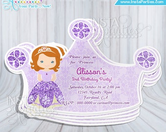 Invitaciones princesa Sofia la primera fiesta cumple corona tiara cumpleaños sophia sophie party tarjetas únicas corona tiara vestido