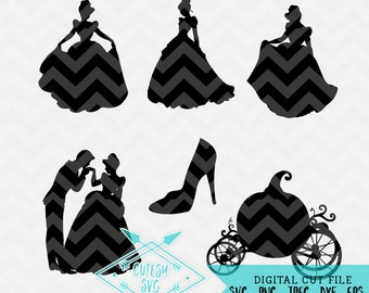 Cinderella Silhouettes - Disney Inspired Digital file, Silhouette Studio, SVG, DXF, PNG, Cricut Cutting, Vinyl, Princess, Daughter,