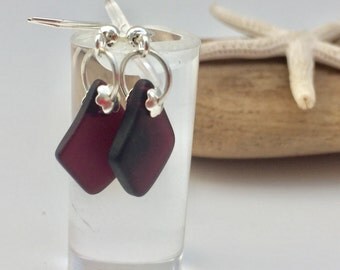 Amethyst purple sea glass earrings ~ beach glass earrings ~ seaglass jewelry ~bohemian earrings ~ ladies gift ~beach glass jewelry ~cultured