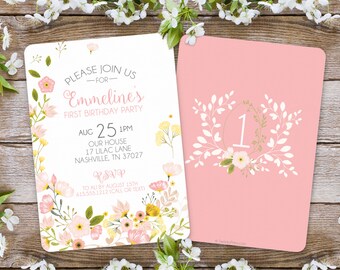 First Birthday Invitation / Girl Floral Invitation / Garden Party / 1st birthday invitation
