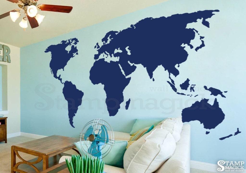 Large World Map Wall Decal 7 or 8 feet tall world map