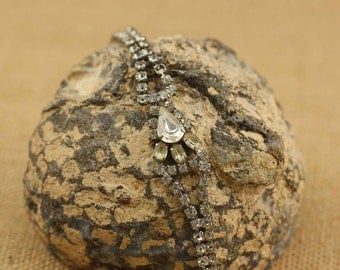 Rhinestone Bracelet - Prong Set Silver Bracelet with Clear Rhinestones - Vintage Costume Jewelry