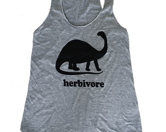 Herbivore Dinosaur Tank Top - Dino Vegan Vegetarian Sleeveless Shirt - (Ladies Sizes S, M, L,)