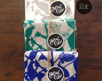 2x Linen Tea Towels Screen Printed Linen Tea Towel Screenprinted Linen TeaTowel Hand Printed