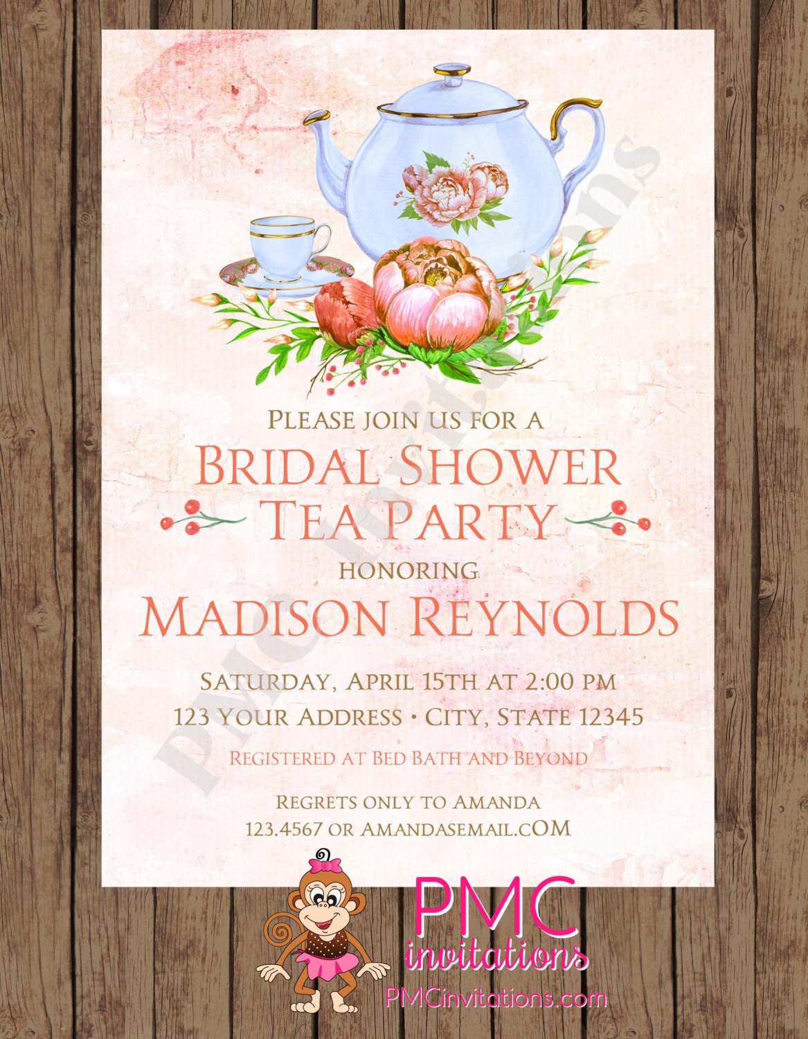 CUSTOM PRINTED Watercolor Floral Bridal Shower by PMCInvitations