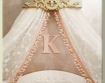 Champagne and Gold Fleur de Lis Bed Crown Canopy Teester Color Choices Bedroom/Nursery/Sweet/Dessert Table Party Decor, Princess/ Prince