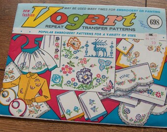 Vintage 50s 60s Vogart Embroidery Transfers 698 Flowers Deer Butterflies unused