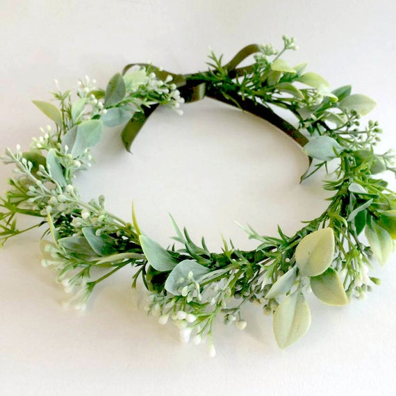 Babies breath floral crown snow crown green by innocentchaoscouk