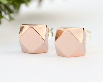 Chunky Rose Gold Earring Studs - Faceted Everyday Pink Studs - Faux Diamond Earings - Eco Friendly - Ethical Jewelry - Handmade in Brooklyn