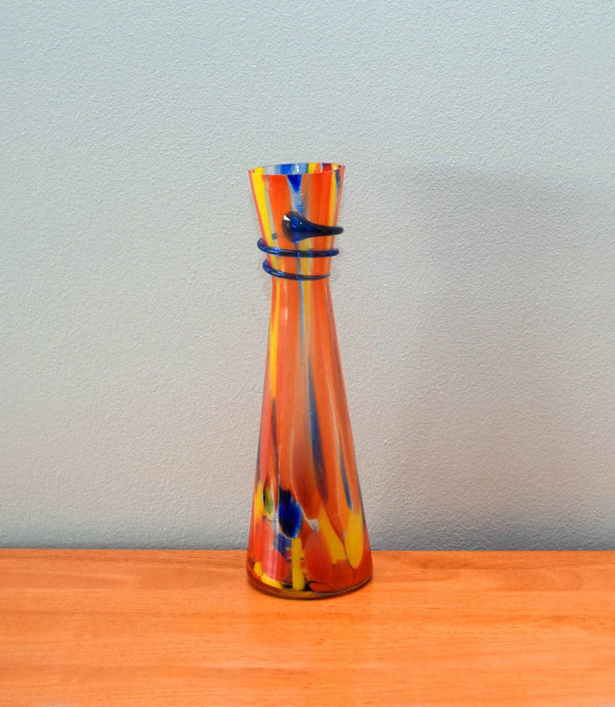 Colorful Vintage Hand Blown Czech Art Glass Bud Vase 10 Inches