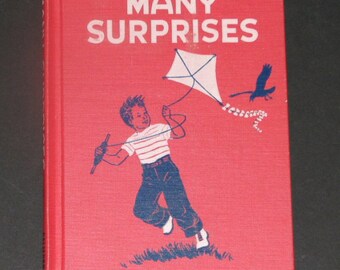 1954 Many Surprises - Basic Reading Primer - Billy Jane and Ann - red kite cover
