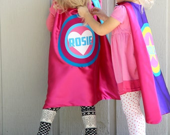 Personalized Superhero Cape for Girls - Aqua Special Edition Satin Cape for Kids Ages 3-8