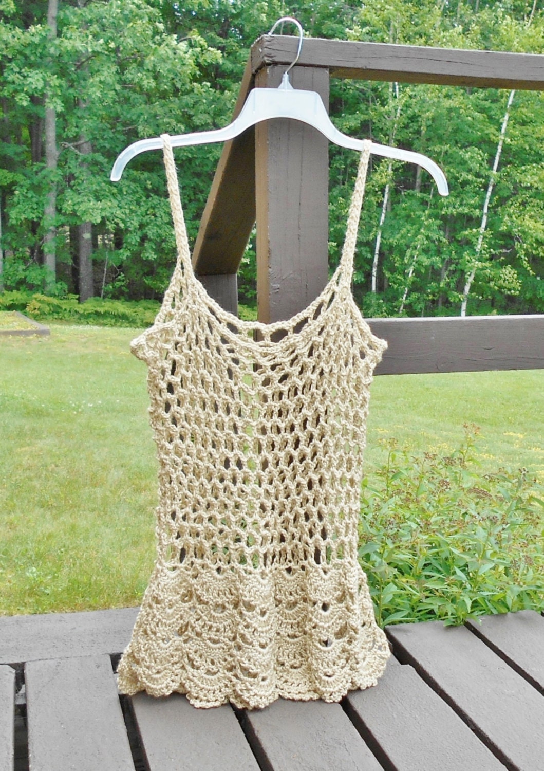 Crochet Camisole Beige Tank Top Womens Plus Size 1X 2X Lacey