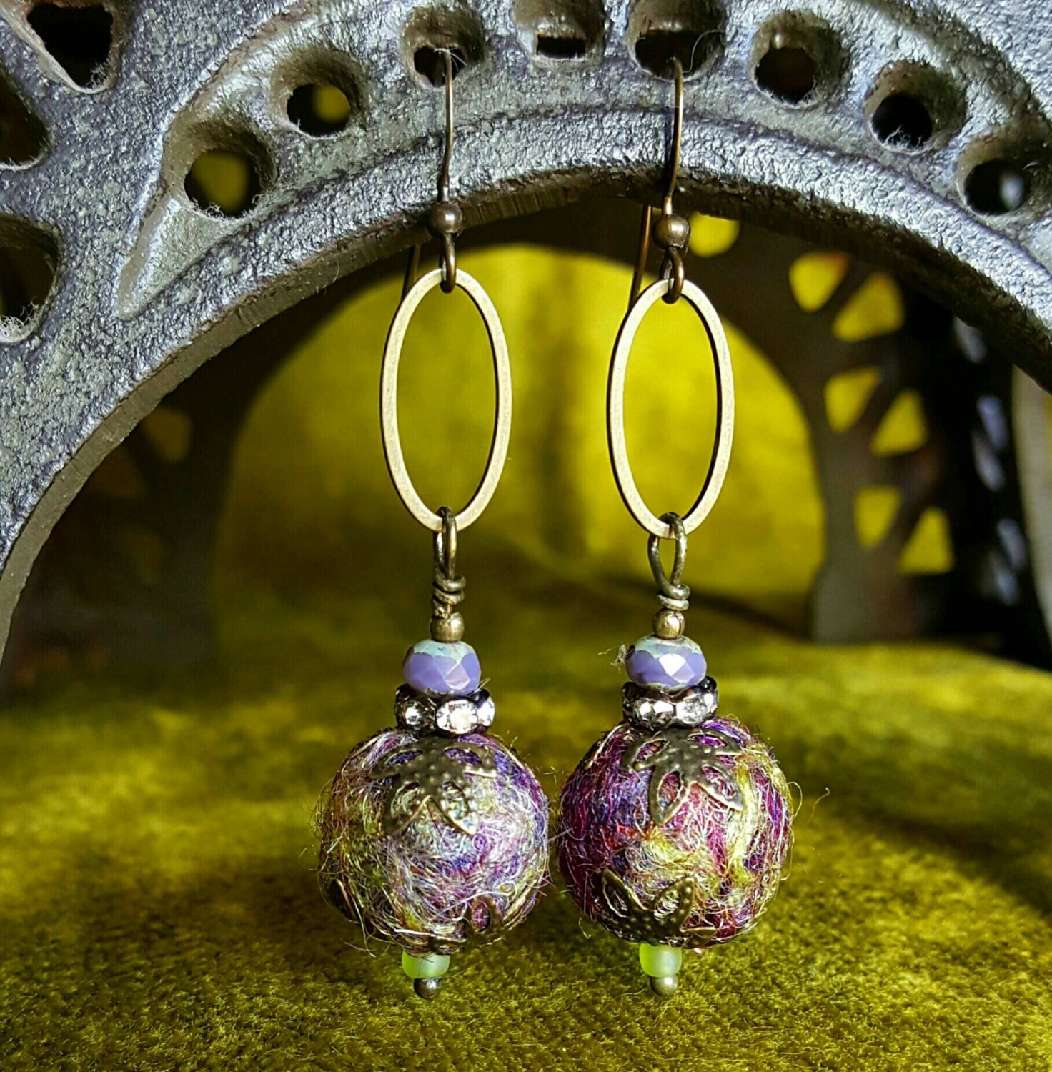 Handmade Earrings Felted Wool Beads Aromatherapy Earrings