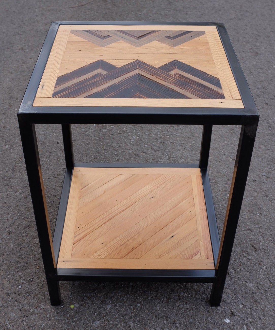 Custom End Table Welded Frame Reclaimed Wood Top