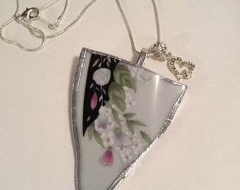 Handcrafted "Broken China" Vintage Pendant Necklace/Free Shipping