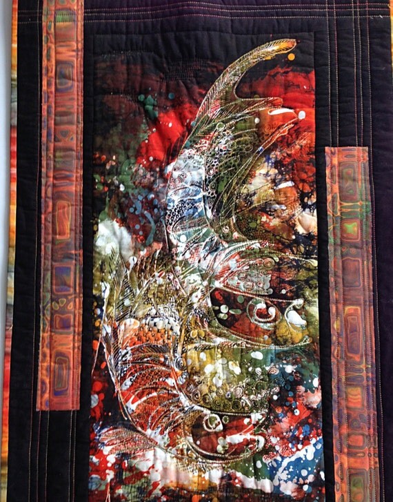 Batik Wall Art Small Batik Quilt Abstract Batik Fish Fiber