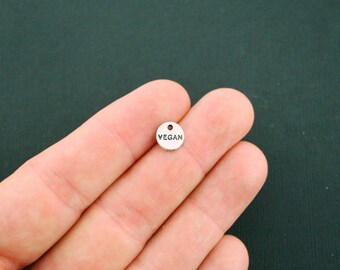 10 Vegan Charms Antique Silver Tone 2 Sided - SC5909