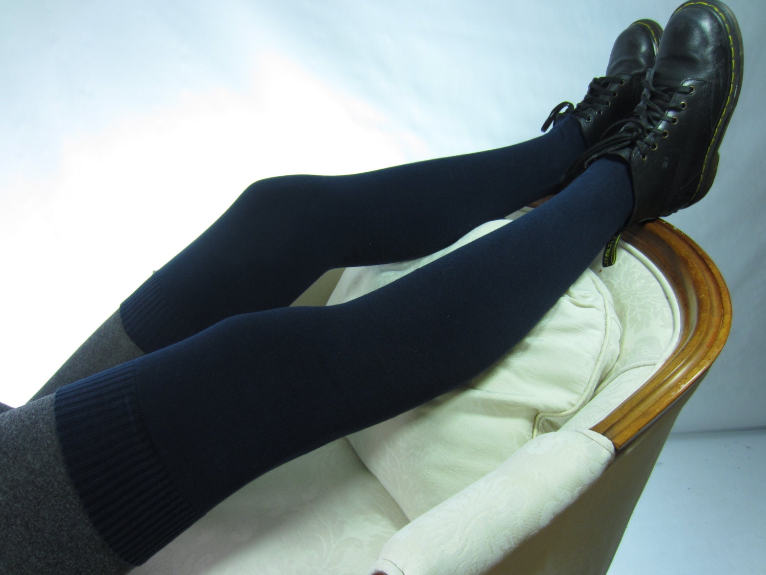 Navy Blue Thigh High Socks Over the Knee Leg Warmers Footless