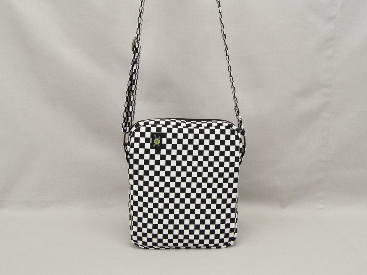 Black and White Checkered Small Crossbody Bag Fabric Purse