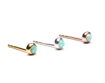 Tiny Lab Opal Stud Earrings, Sterling Silver Gold Plated, Gemstone Post Earrings, Minimal Lunaijewelry, Hand Made, Gift for her, STD075O03