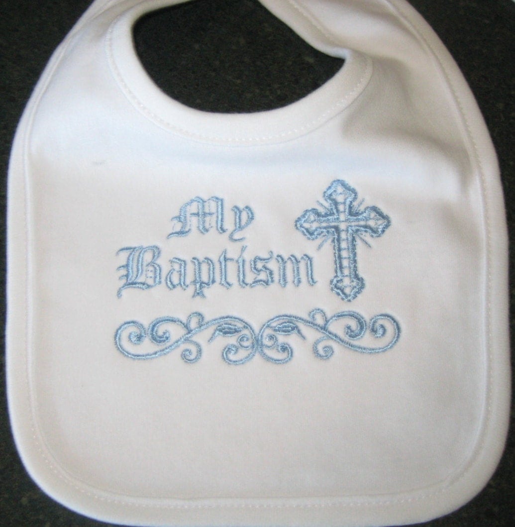 Baptism Christening Design Machine Embroidered on Bib for Baby