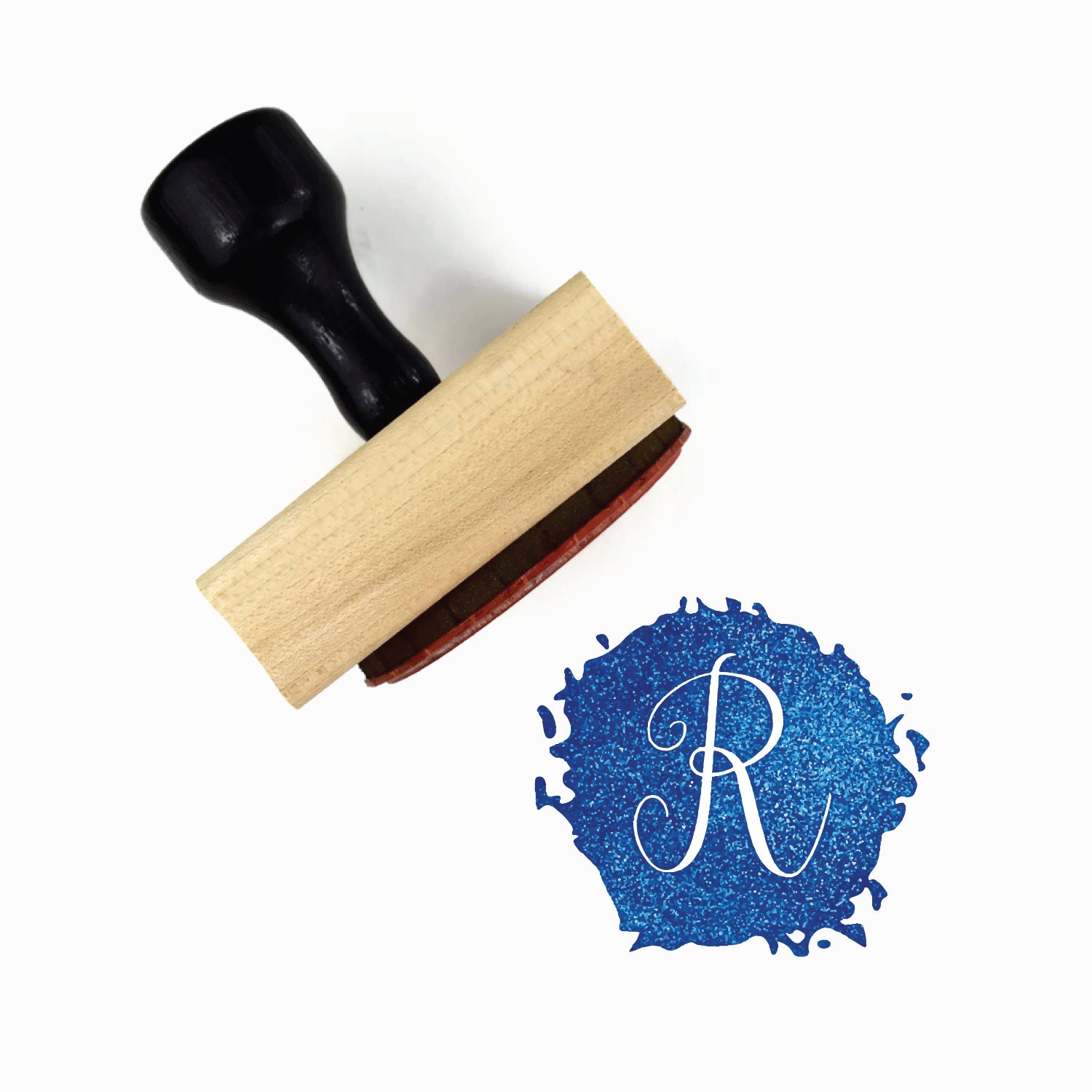 Custom Rubber Stamp Ink Blot Monogram Personalized Letter