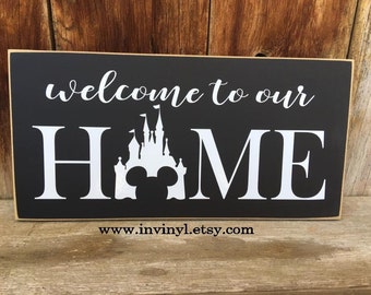 Welcome to our HoME with DiSNEY CaSTLE - Mickey Ears, Tinkerbell, DisneyLand, DisneyWorld, Disney Lover wood decor