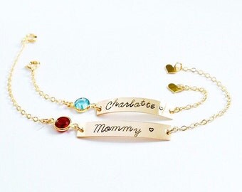 Personalized Baby Bracelet with Swarovski Birthstone • Mom and Daughter Matching Set • 14k Gold Filled Sterling Silver Baby Shower Gift
