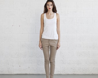 Skinny Pants,drawstring pants,ivory .