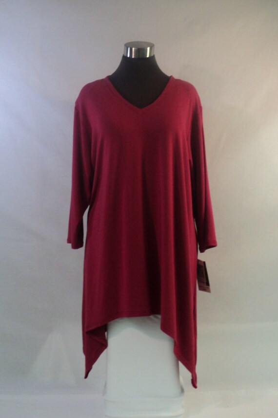 Size 2X dark red bamboo tunic top with shark by qualicumclothworks