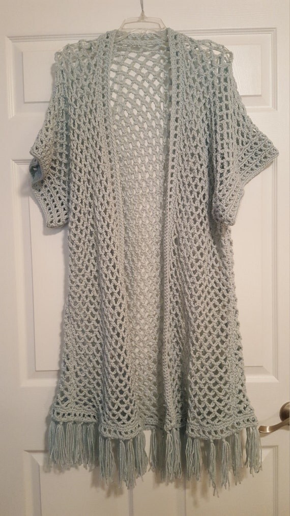 Items similar to Aqua Crochet Kimono Sweater on Etsy