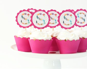 Floral Cupcake Toppers Flower Monogram Girls Birthday Party Supplies Letter Initials Cake Topper Bridal Wedding Shower Cupcake Toppers