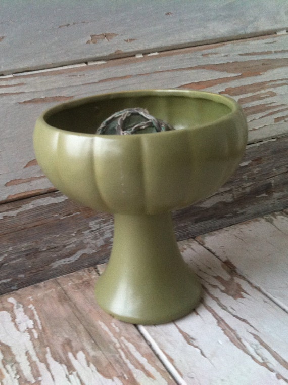 Atomic Olive Green Pottery Planter Retro by happydayantiques