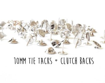 100 pieces - 10mm - Tie Tacks with Clutch Backs - Glueable Pad - 9mm length