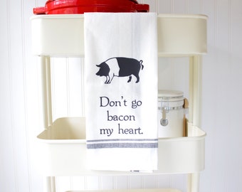 Funny Kitchen Towels - Tea Towels - Funny Hand Towels - Funny Dish Towels - Kitchen Puns - Wedding Gift - Memorial Day - Pig - Bacon Lover
