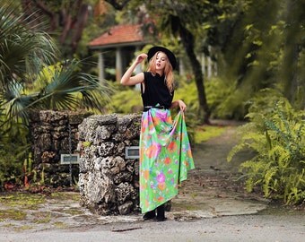 60s Hippie Dress Vintage Maxi Green Print Spring Dress